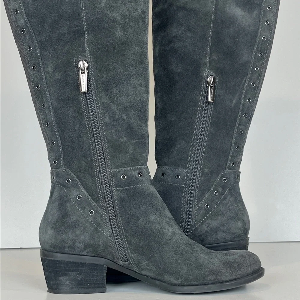 Vince Camuto Bestan‎ Gray Over-the-Knee Women's Boots Grommet Accents SZ 6.5